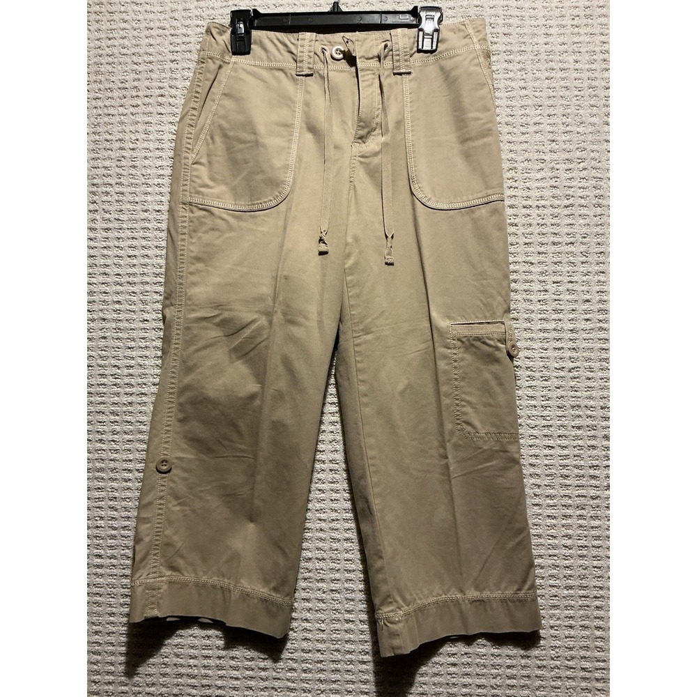 Eddie Bauer Utility Cargo Capris Women NWOT 4 Tan Roll Tab Leg 2008 Y2K